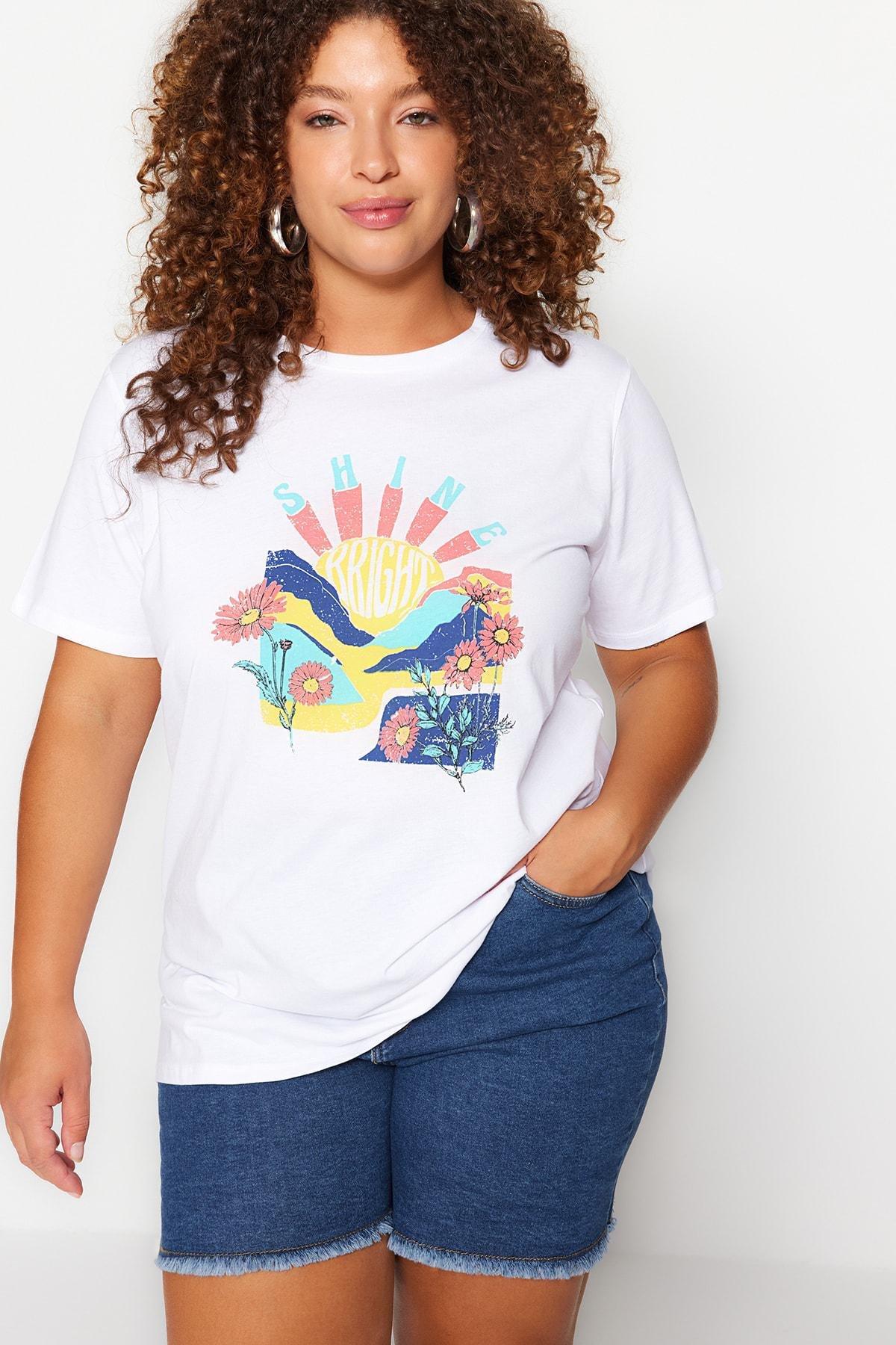 White Crew Neck Plus Size T-Shirt, , large image number 1