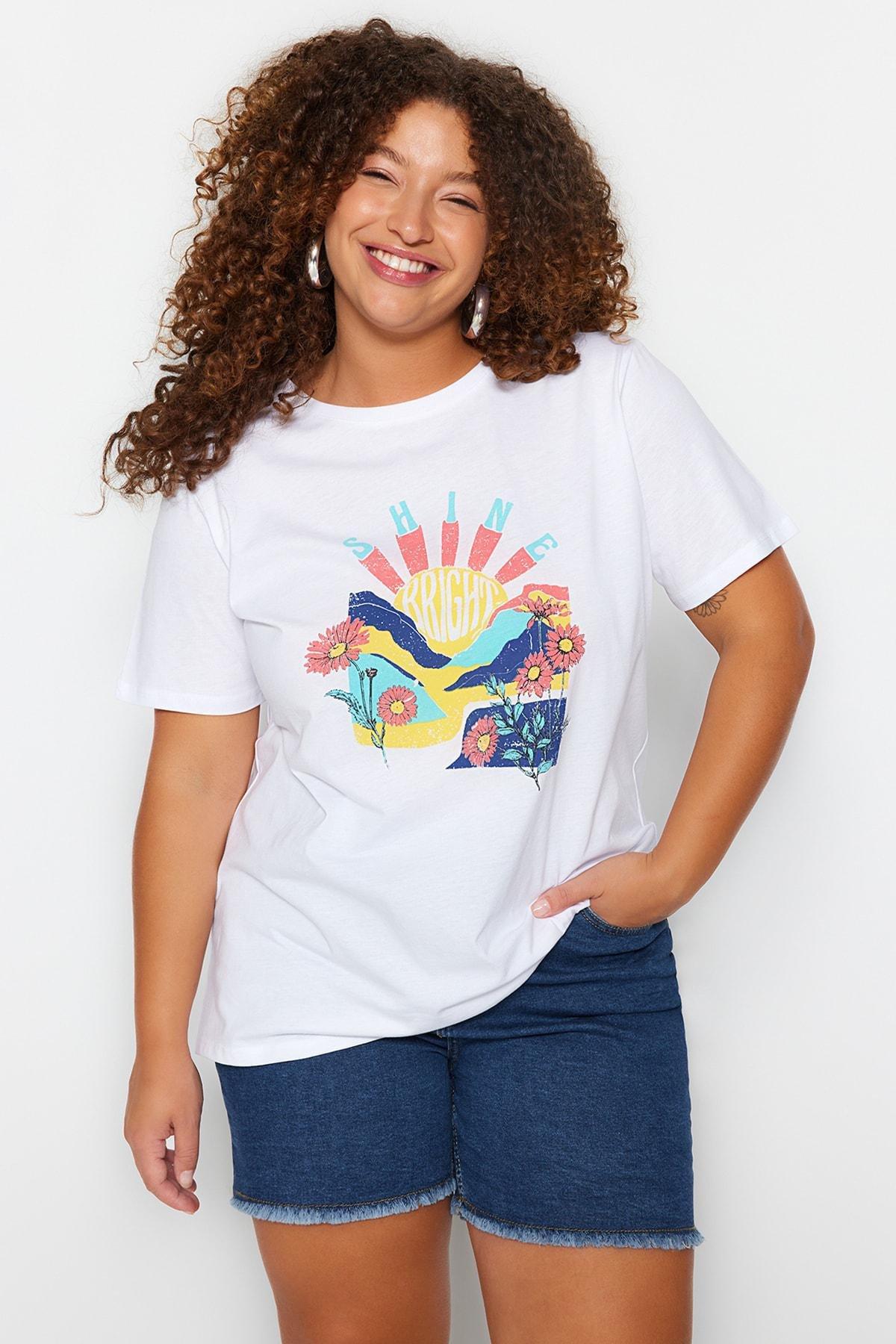 White Crew Neck Plus Size T-Shirt, , large image number 2