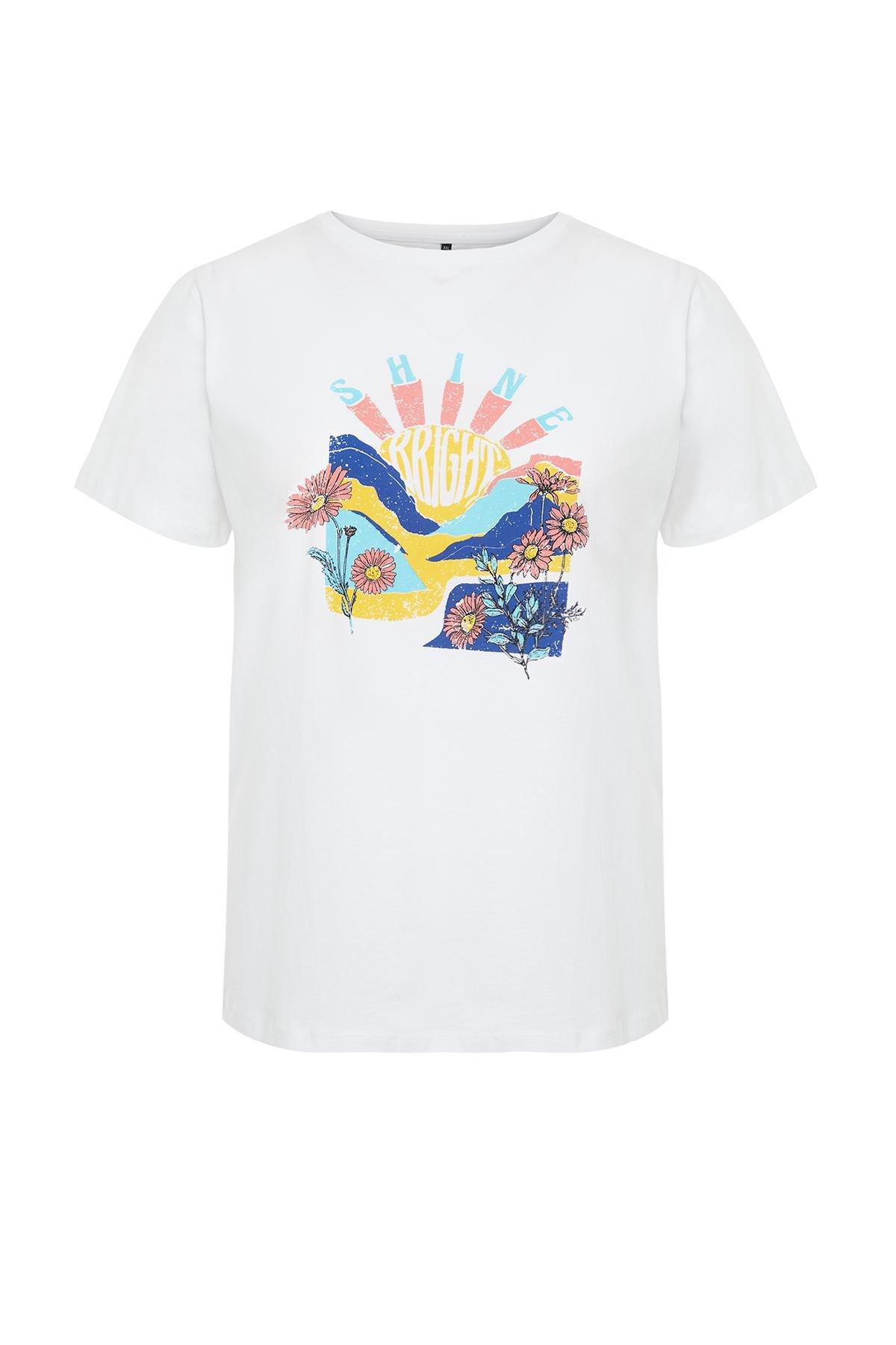 White Crew Neck Plus Size T-Shirt, , large image number 5