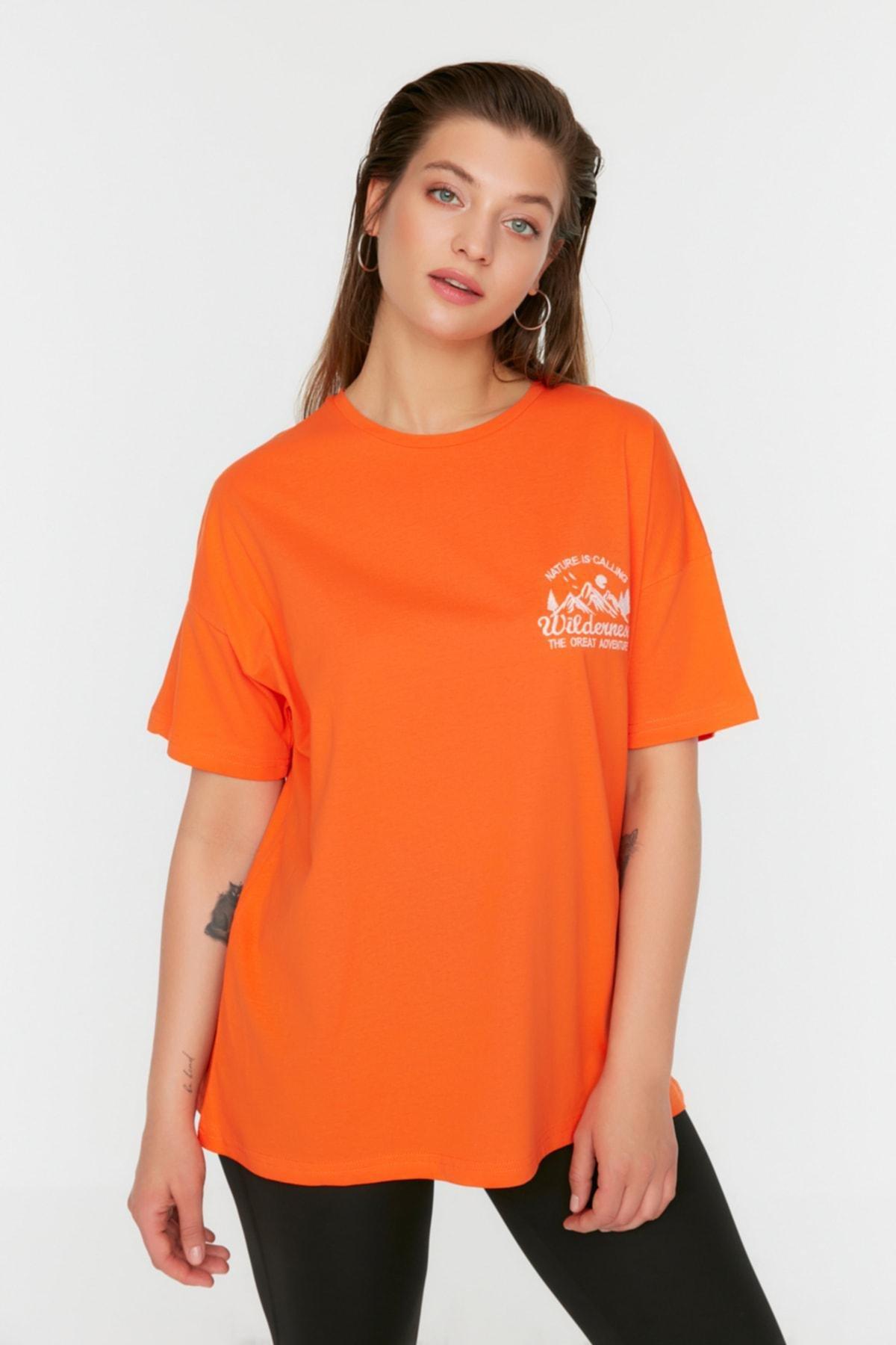 Trendyol - Orange Crew Neck Plus Size T-Shirt