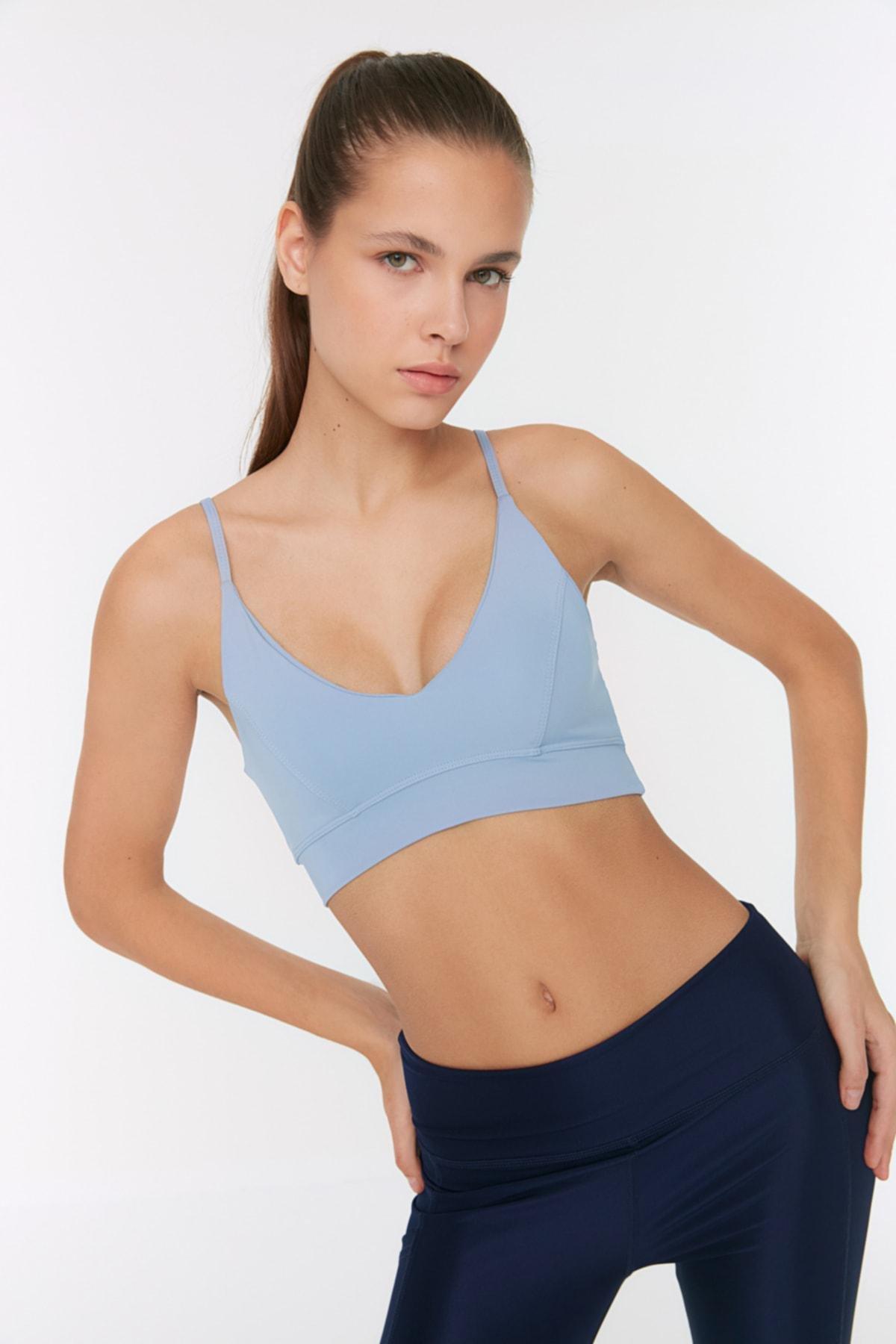 Navy Plain Sports Bra, , large image number 1