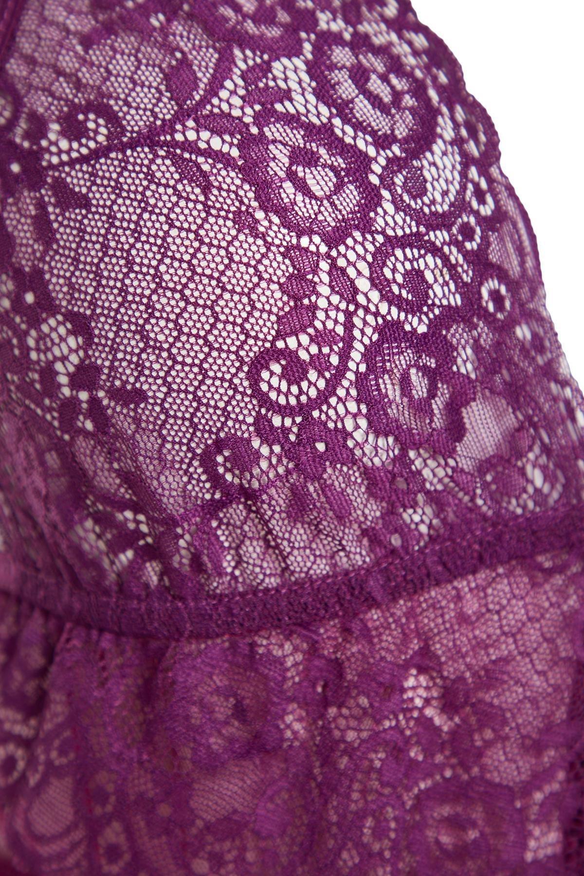 Purple Satin Lace Detailed Babydoll Co-Ord Set, Purple, large image number 5