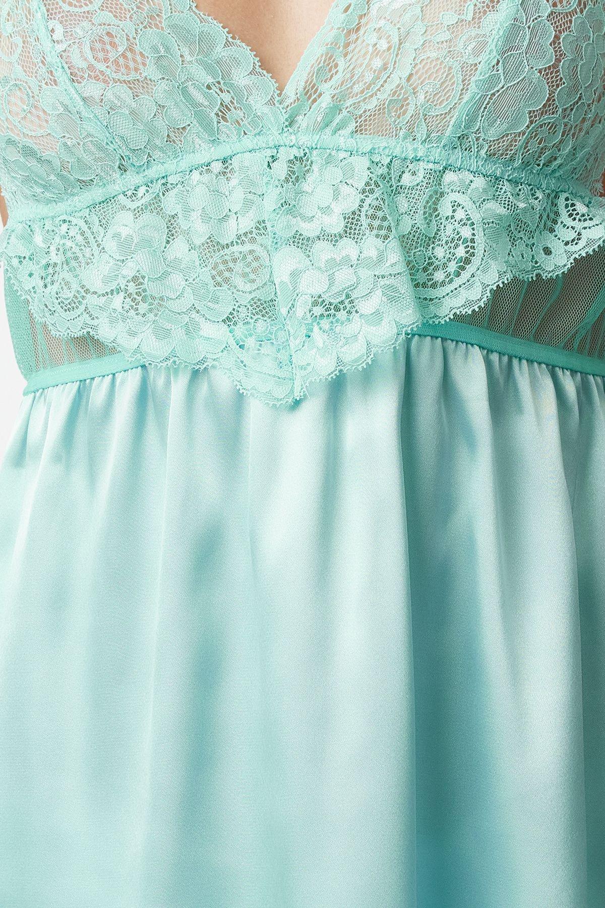 Aqua Green Satin Laced Rope Strap Knitted Babydoll THMSS22LL0001, single, , large image number 2