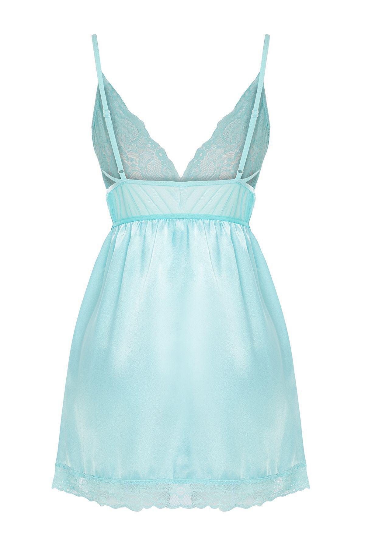 Aqua Green Satin Laced Rope Strap Knitted Babydoll THMSS22LL0001, single, , large image number 5