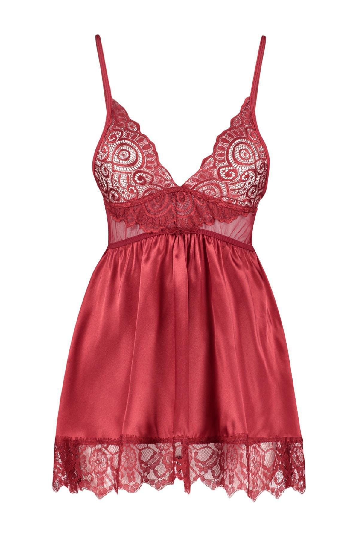 Trendyol - Burgundy Lace Negligee