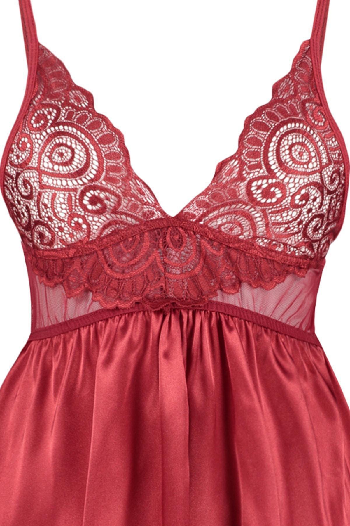 Trendyol - Burgundy Lace Negligee