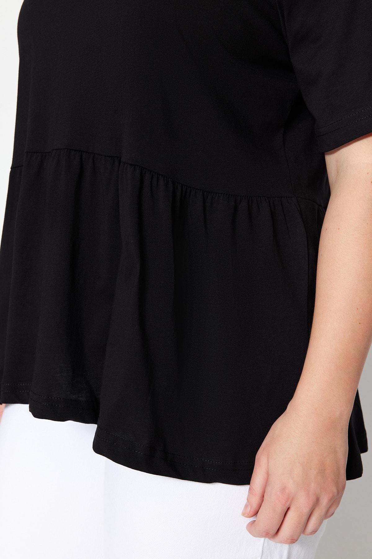 Black Crew Neck Plus Size T-Shirt, , large image number 1