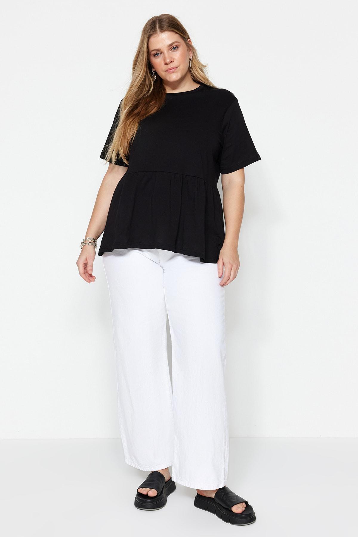 Black Crew Neck Plus Size T-Shirt, , large image number 2