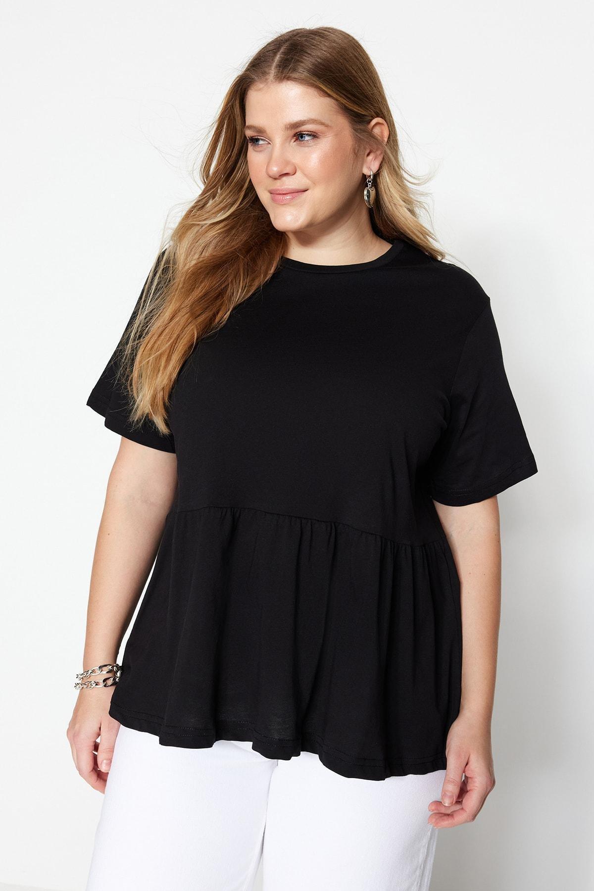 Black Crew Neck Plus Size T-Shirt, , large image number 3