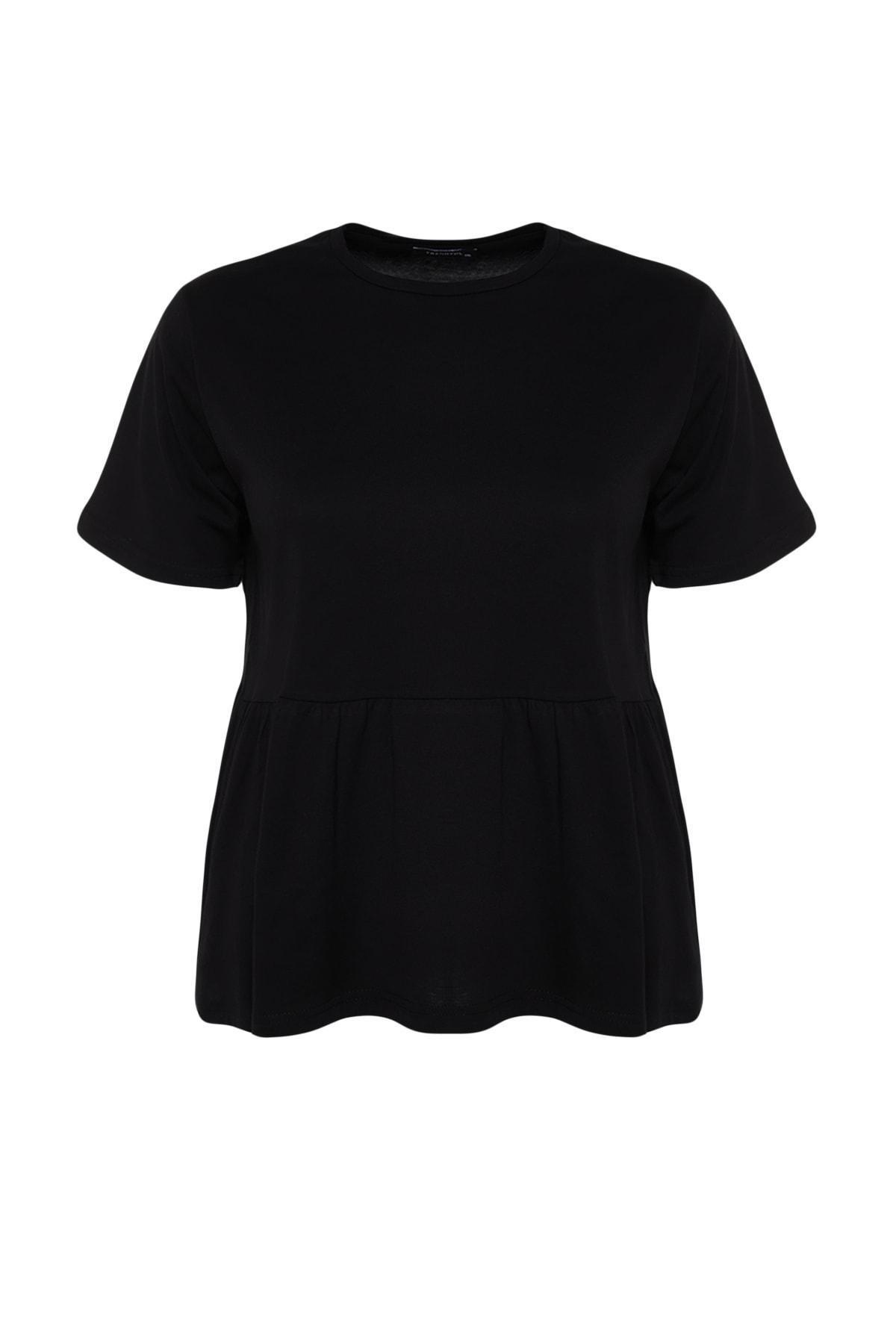 Black Crew Neck Plus Size T-Shirt, , large image number 4
