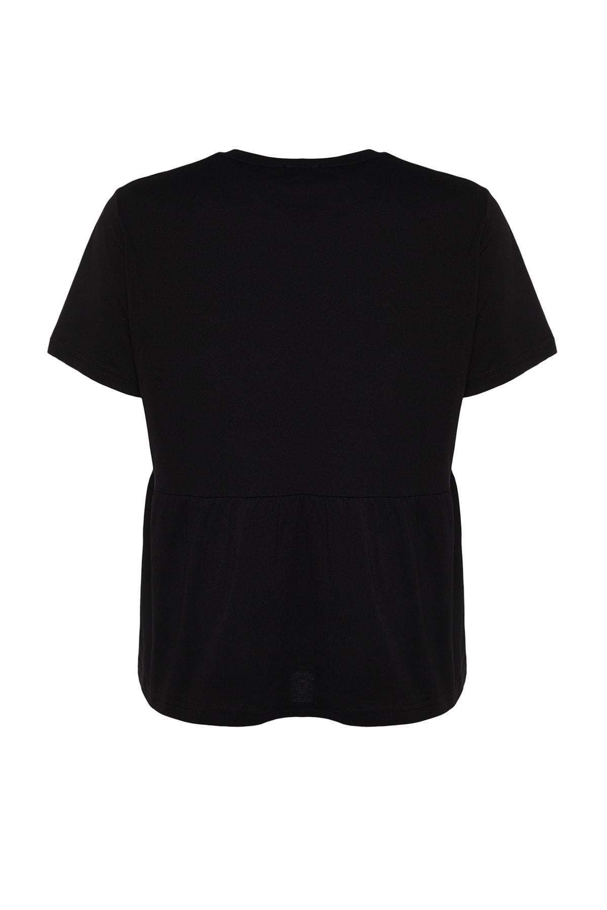 Black Crew Neck Plus Size T-Shirt, , large image number 6