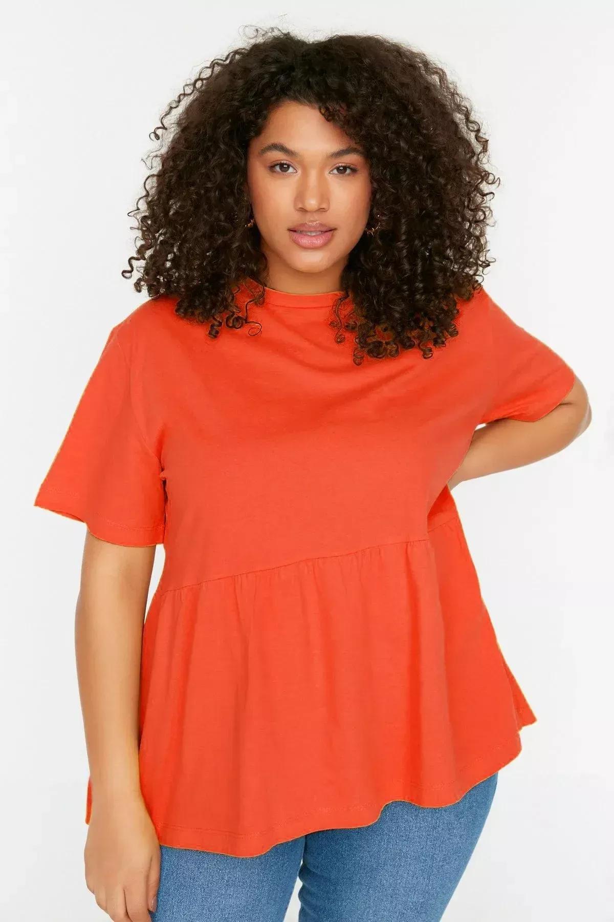 Orange Relaxed Plus Size T-Shirt, Orange, medium