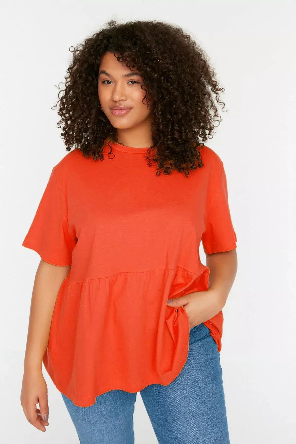 Orange Relaxed Plus Size T-Shirt, Orange, medium