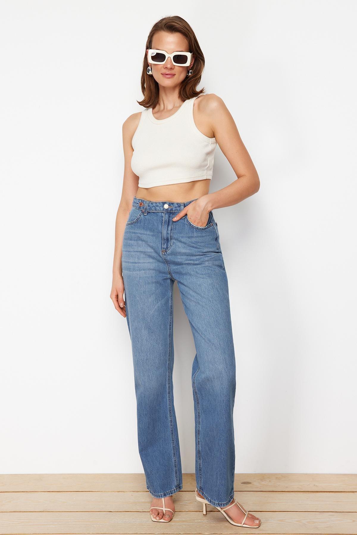 Blue Wide Leg Jeans, , large image number 1