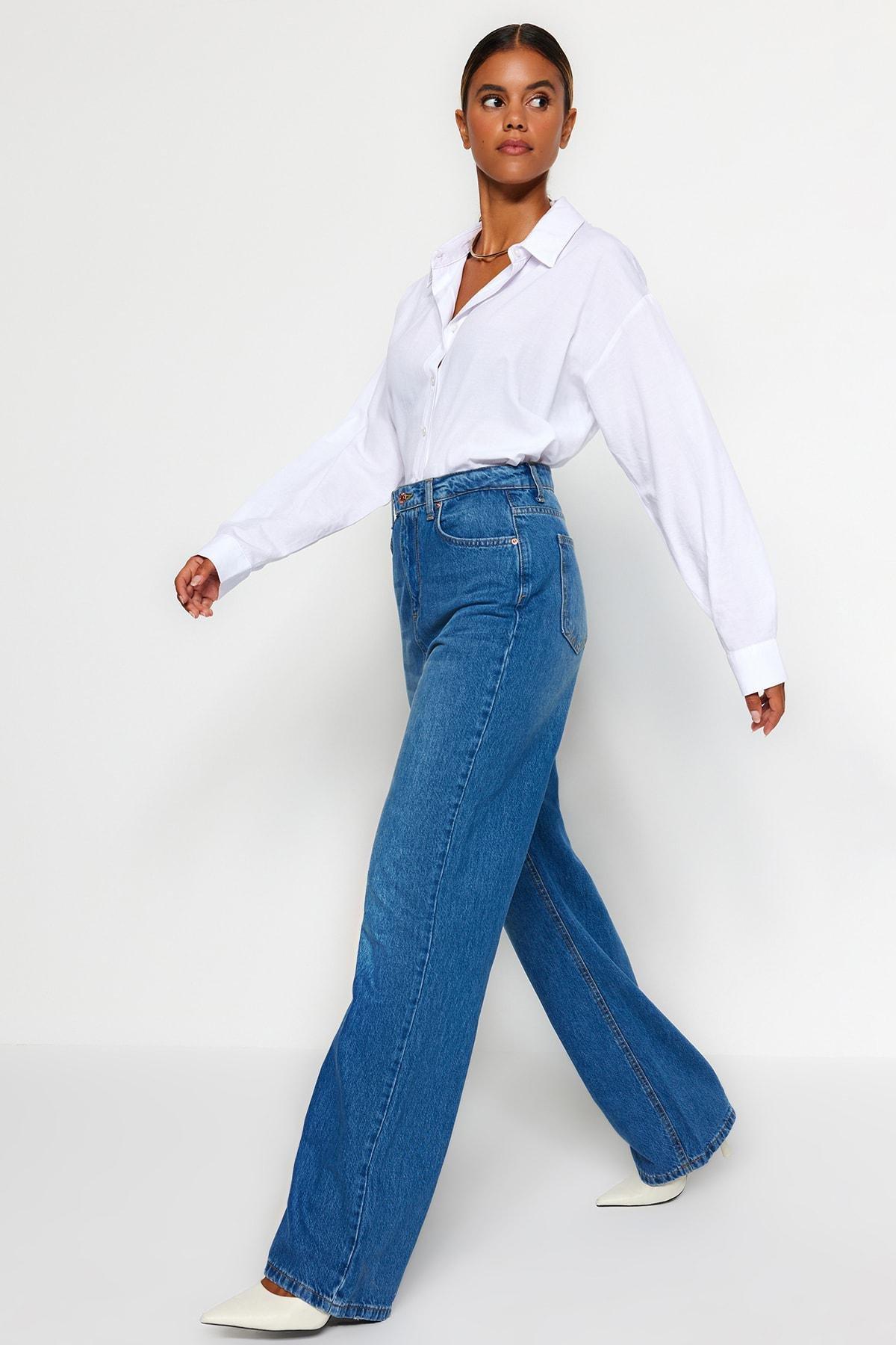 Blue Wide Leg Jeans, , large image number 2