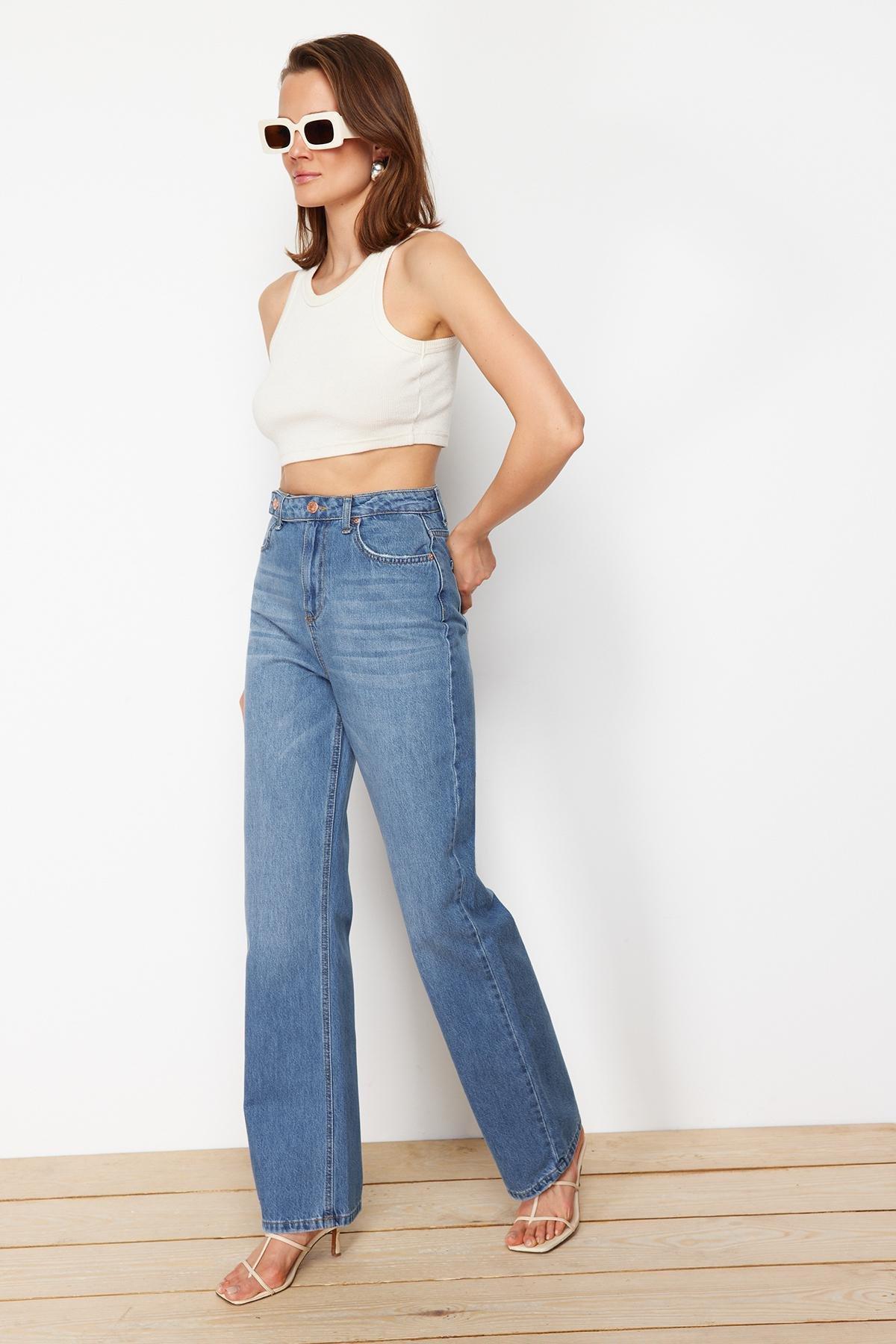 Blue Wide Leg Jeans, , large image number 3