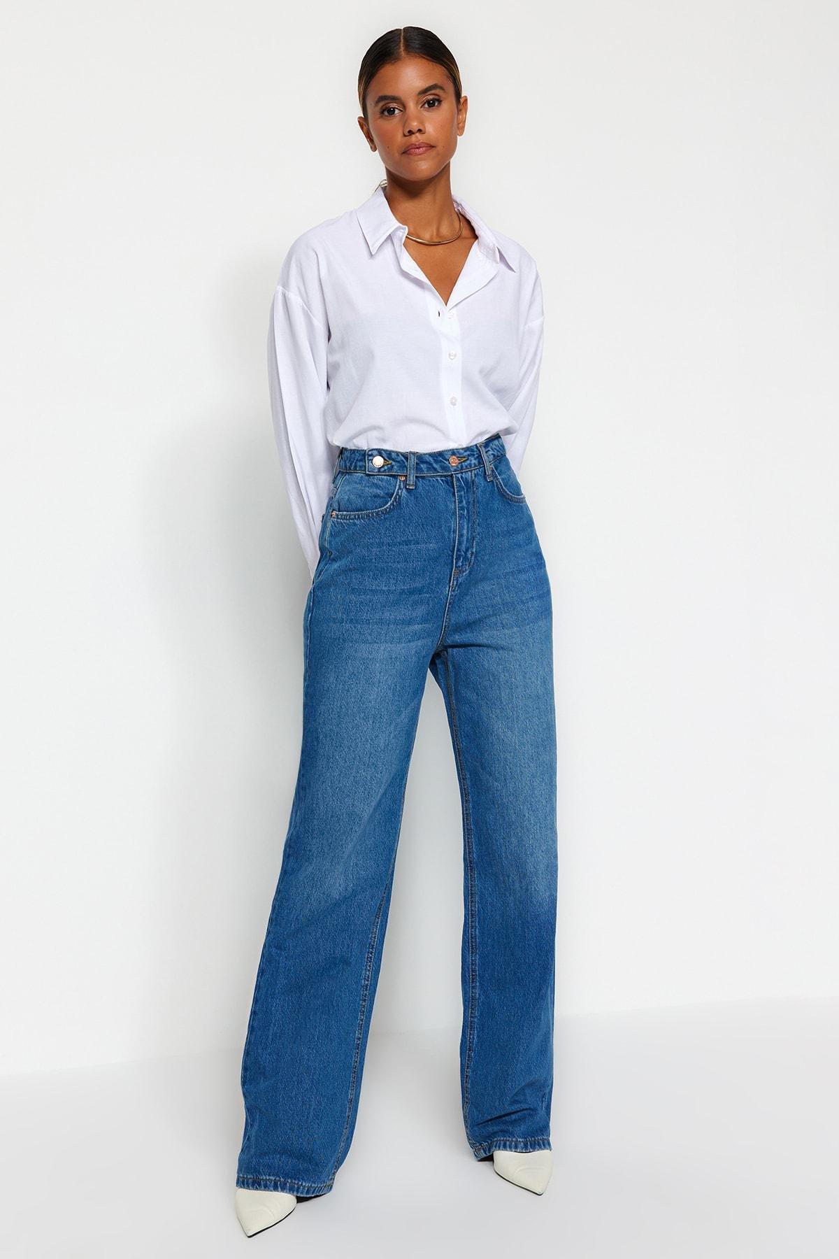 Blue Wide Leg Jeans, , large image number 4
