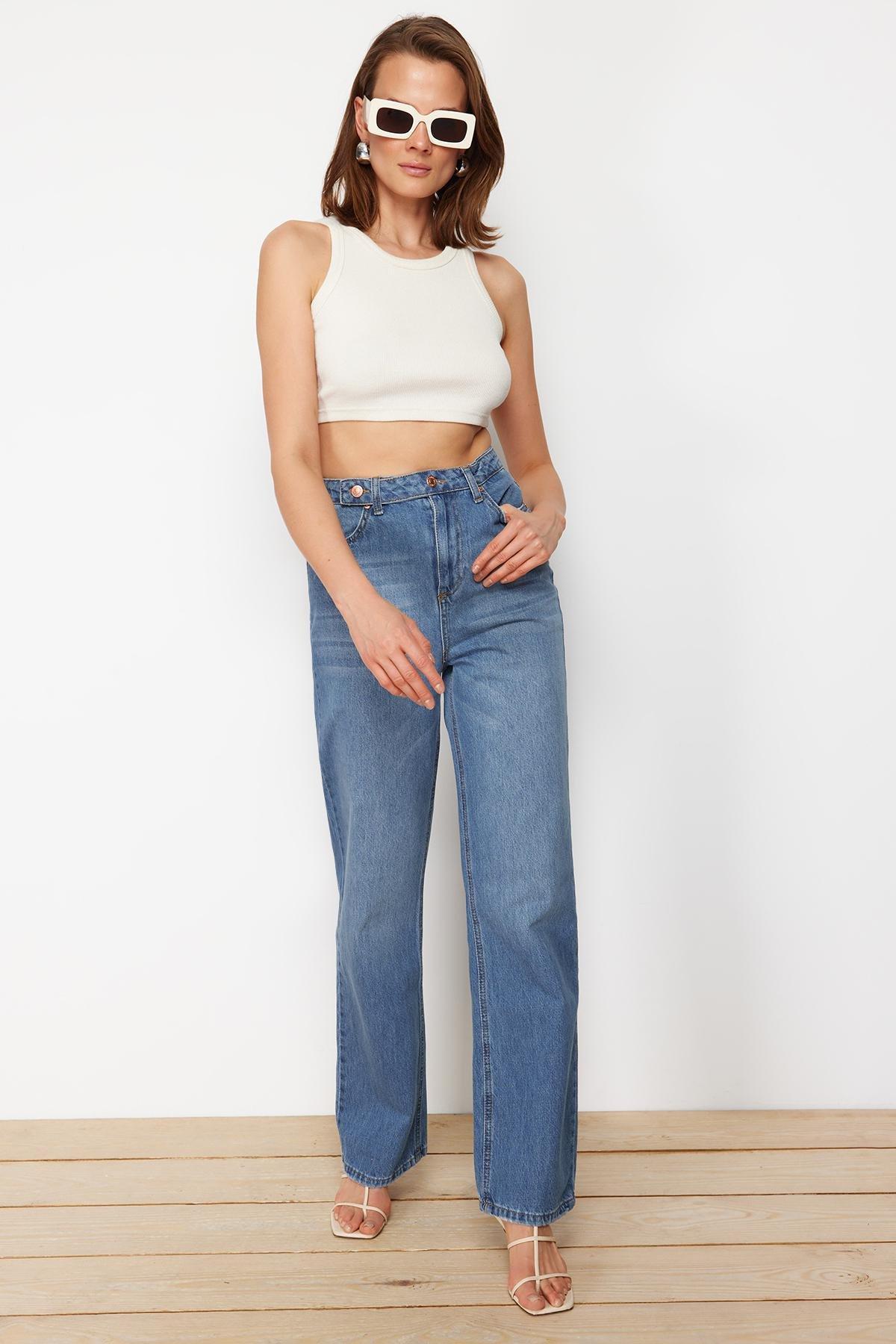 Blue Wide Leg Jeans, , large image number 5