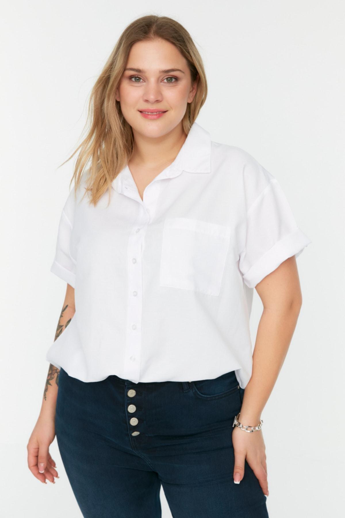 Trendyol - White Relaxed Plus Size Shirt