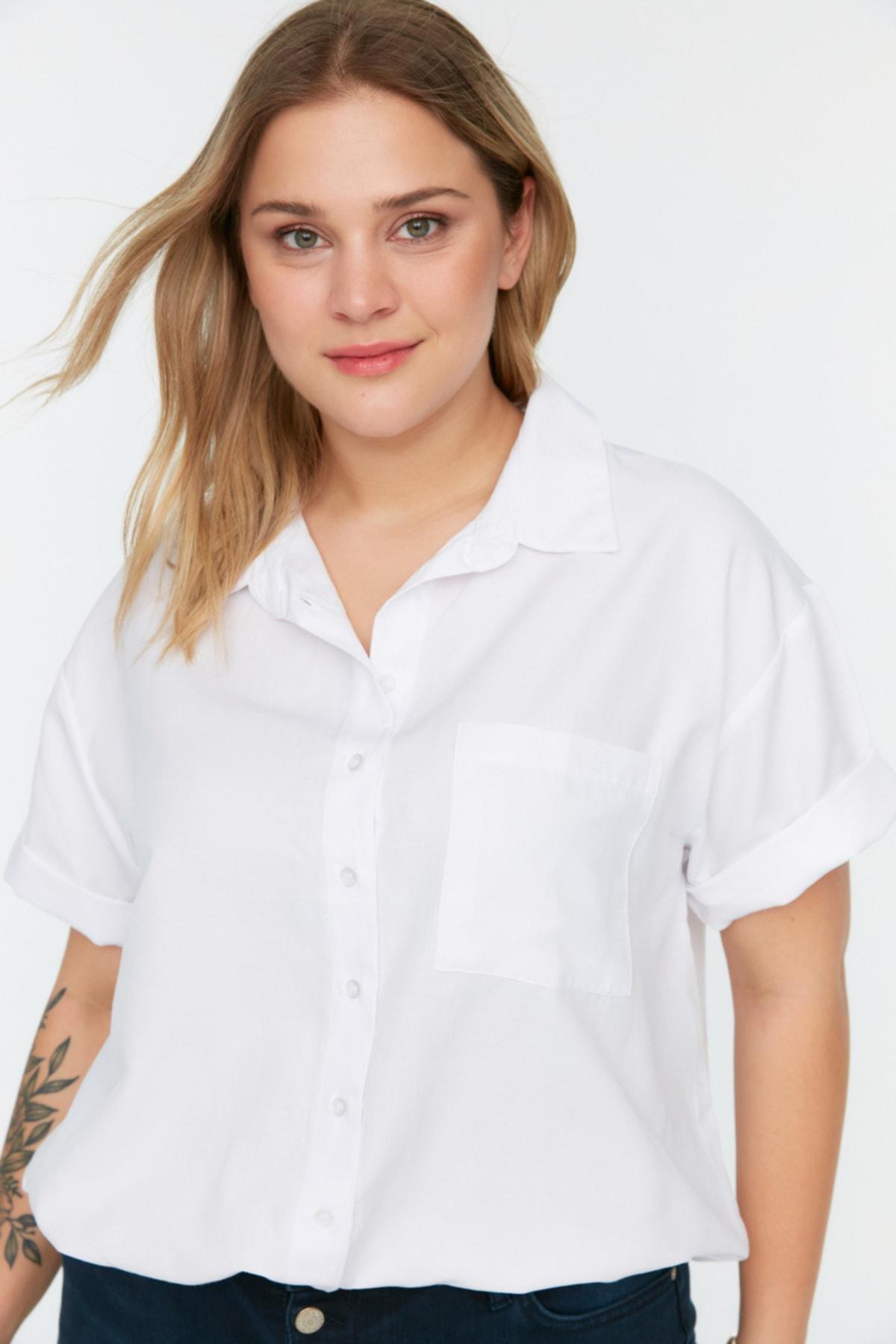 White Relaxed Plus Size Shirt, , large image number 1