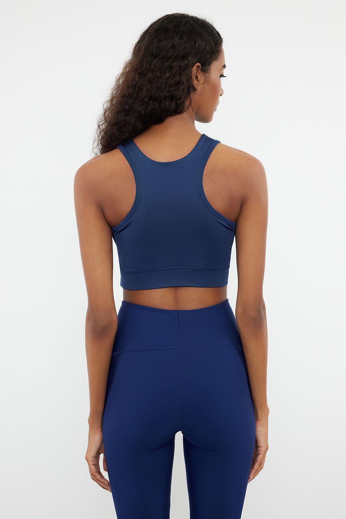Dark Navy Blue Supported/Shaping Halter Neck Knitted Sports Bra TWOSS22SS0042, single, , large image number 4