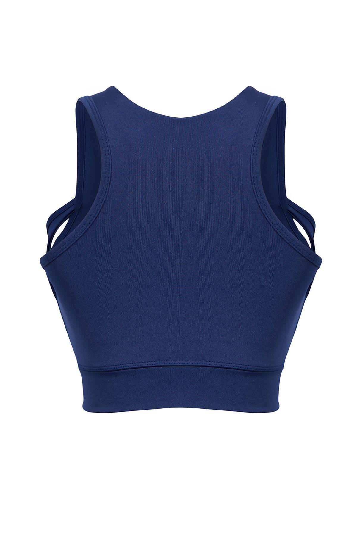 Dark Navy Blue Supported/Shaping Halter Neck Knitted Sports Bra TWOSS22SS0042, single, , large image number 5