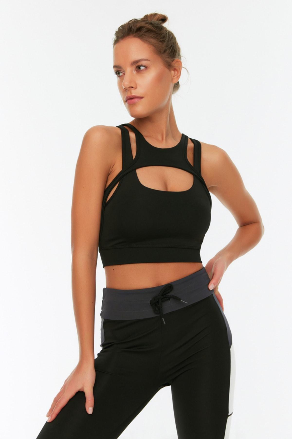 Black Double Layer Crossover Sports Bra, , large image number 0
