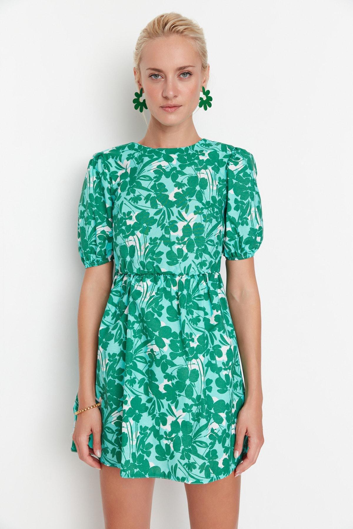Green Floral A-Line Dress, , large image number 0