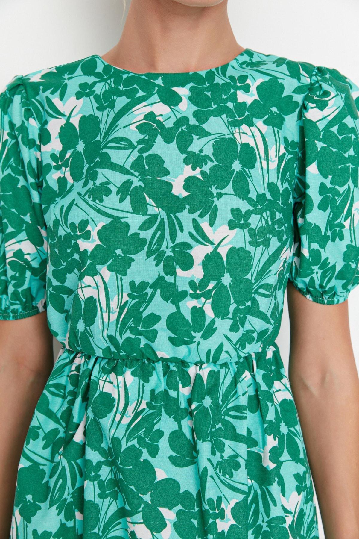 Green Floral A-Line Dress, , large image number 1