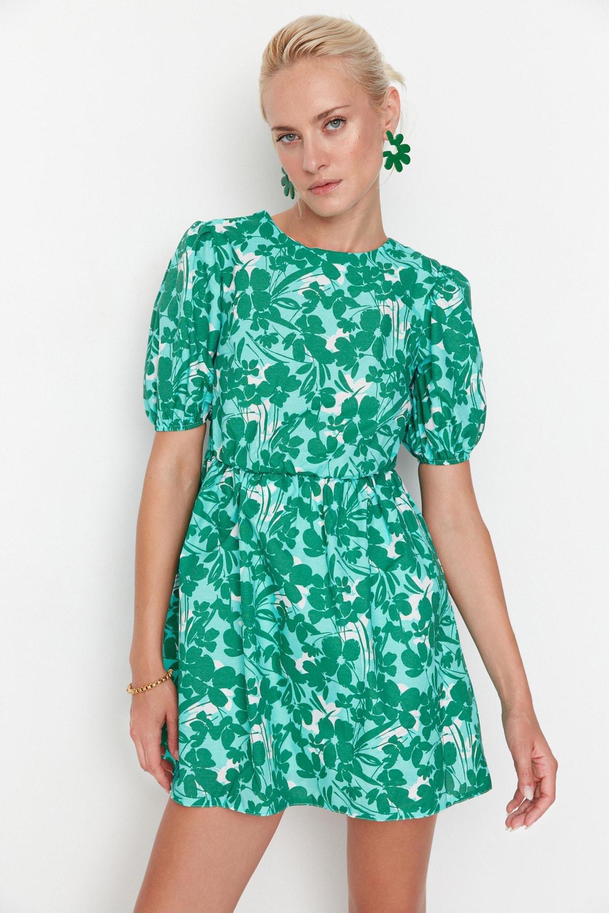 Green Floral A-Line Dress, , large image number 3