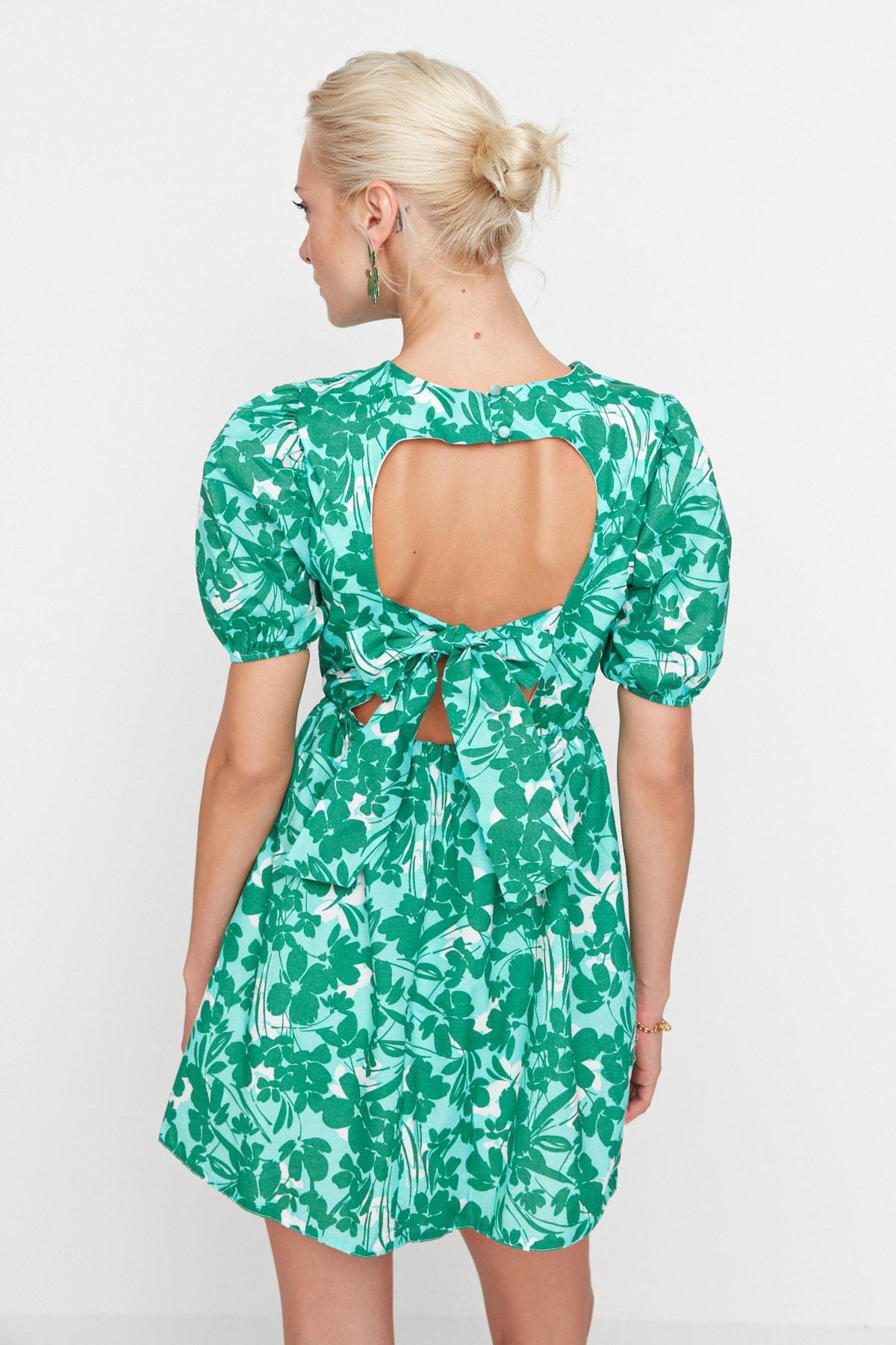 Green Floral A-Line Dress, , large image number 4