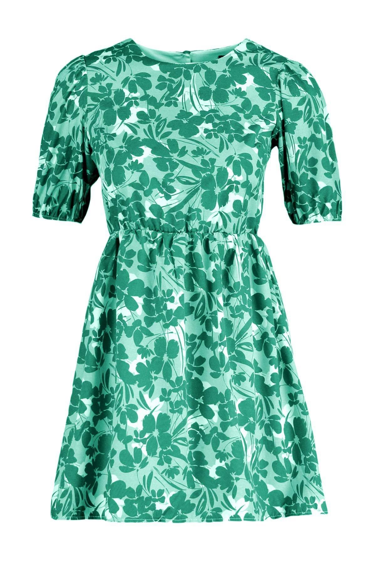 Green Floral A-Line Dress, , large image number 8