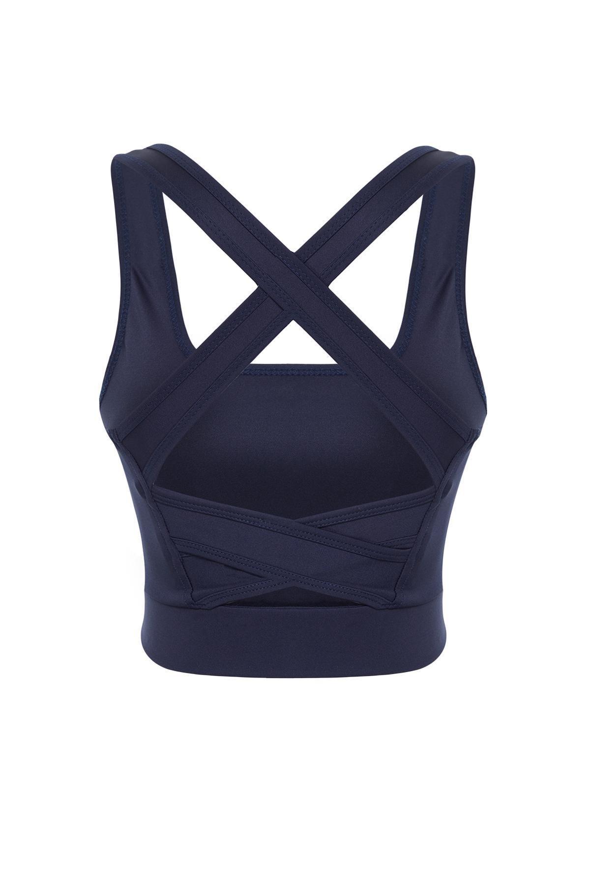 Navy Square Collar Sports Bra, , large image number 6