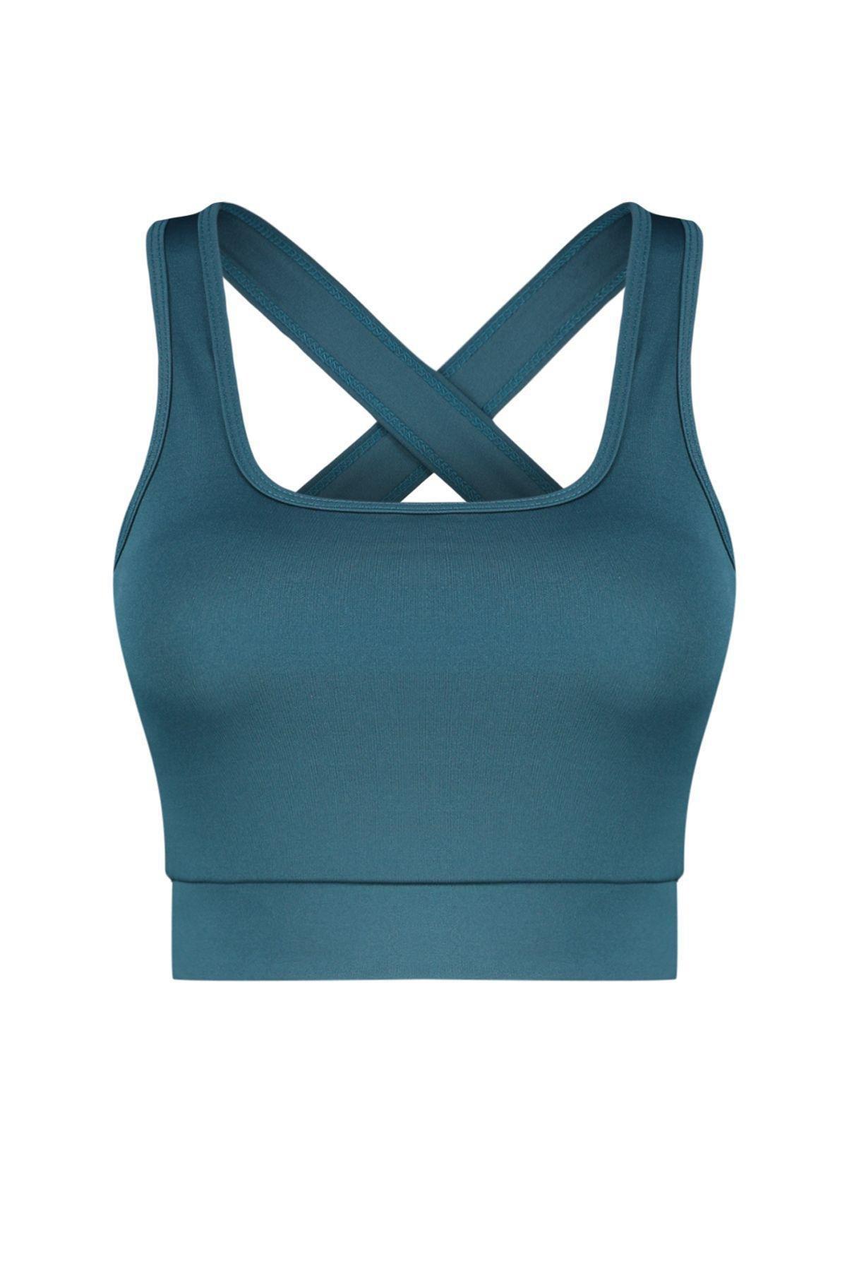 Blue Plain Sports Bra, Oil, large image number 5
