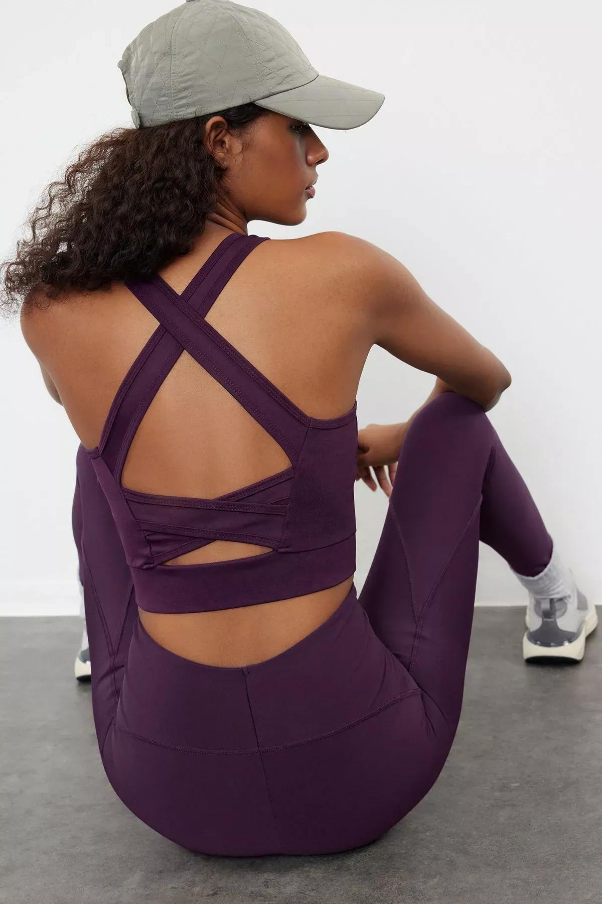 Purple Square Neck Sports Bra, Plum, large image number 0