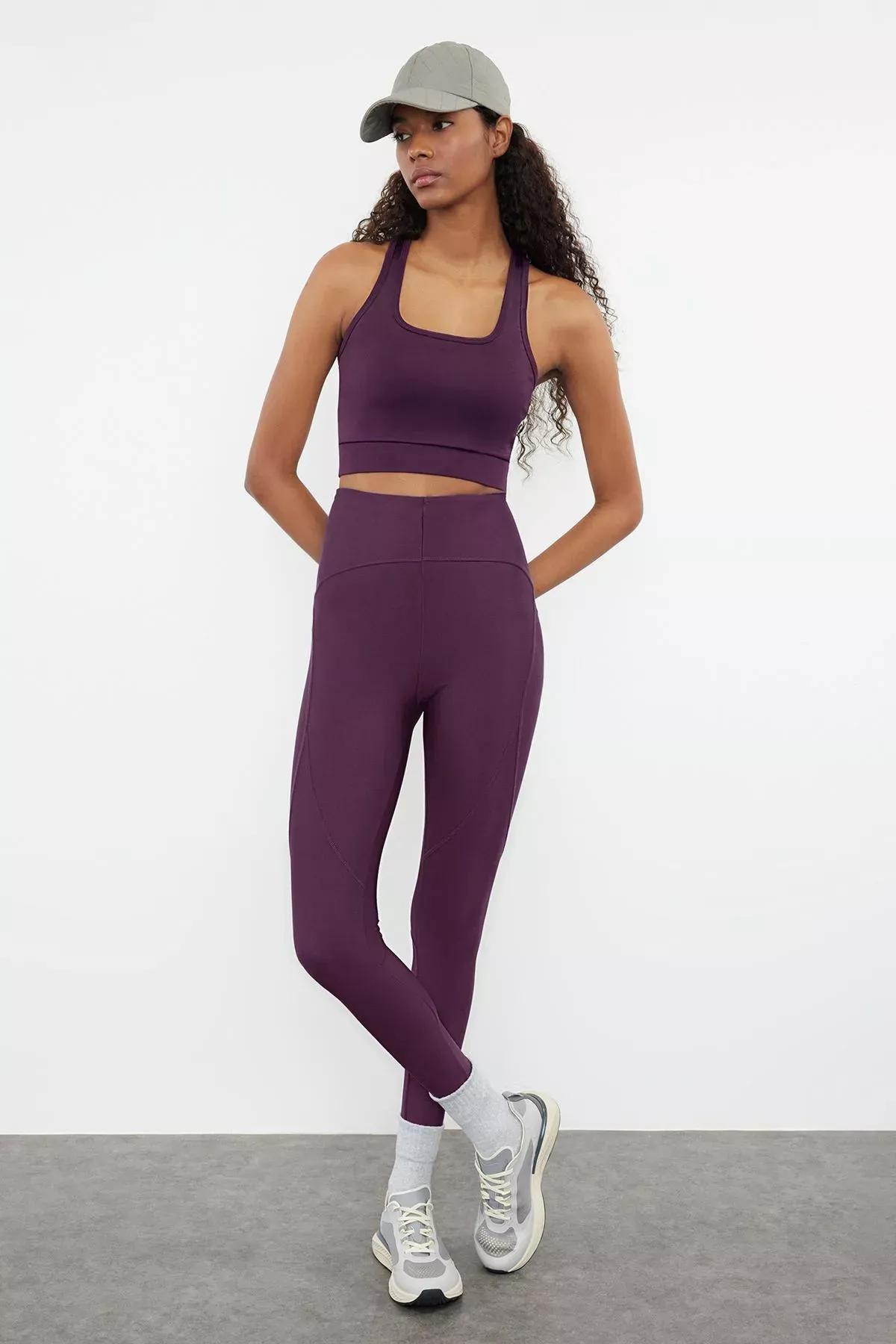 Purple Square Neck Sports Bra, Plum, large image number 3