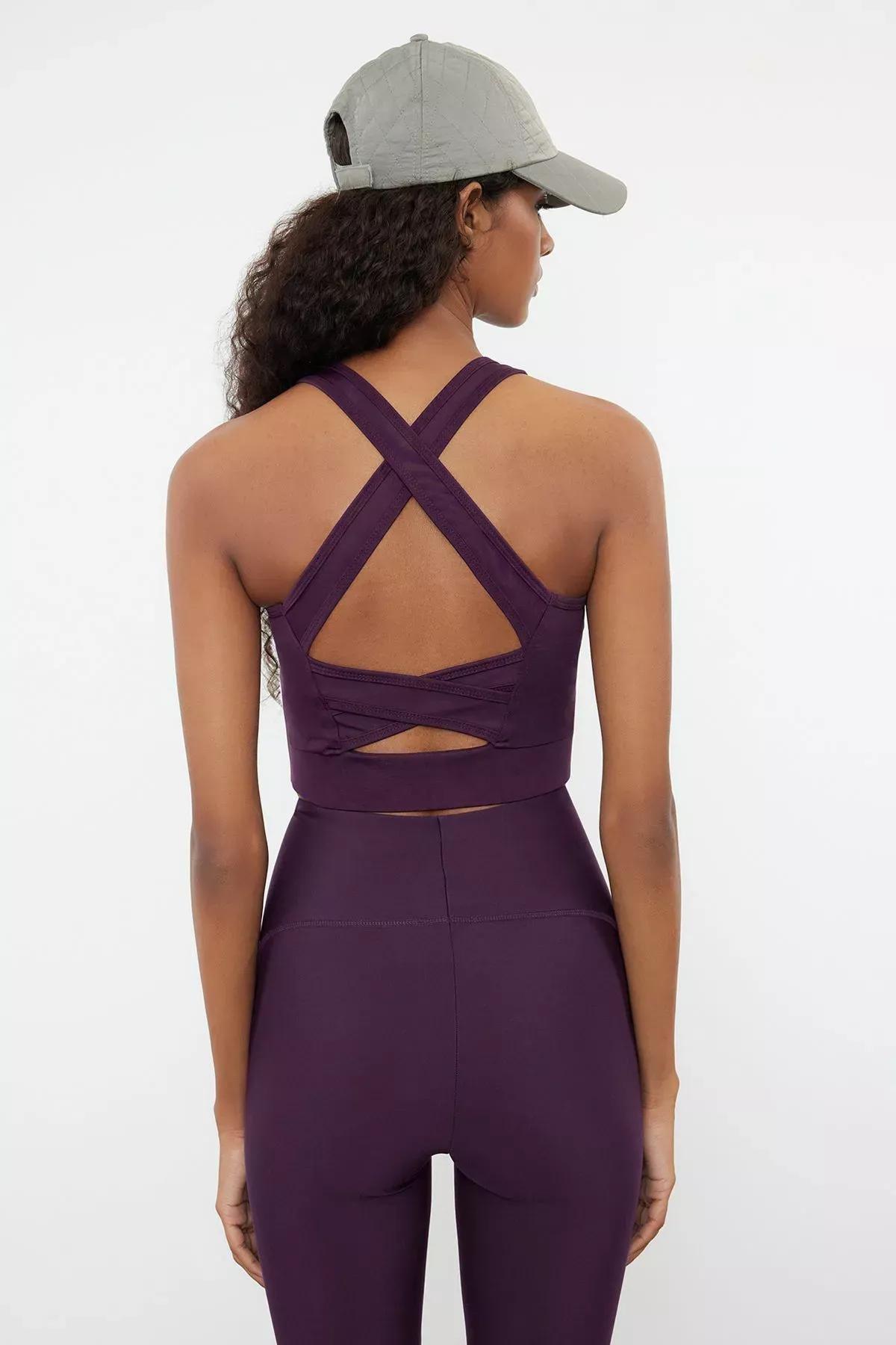 Purple Square Neck Sports Bra, Plum, large image number 4