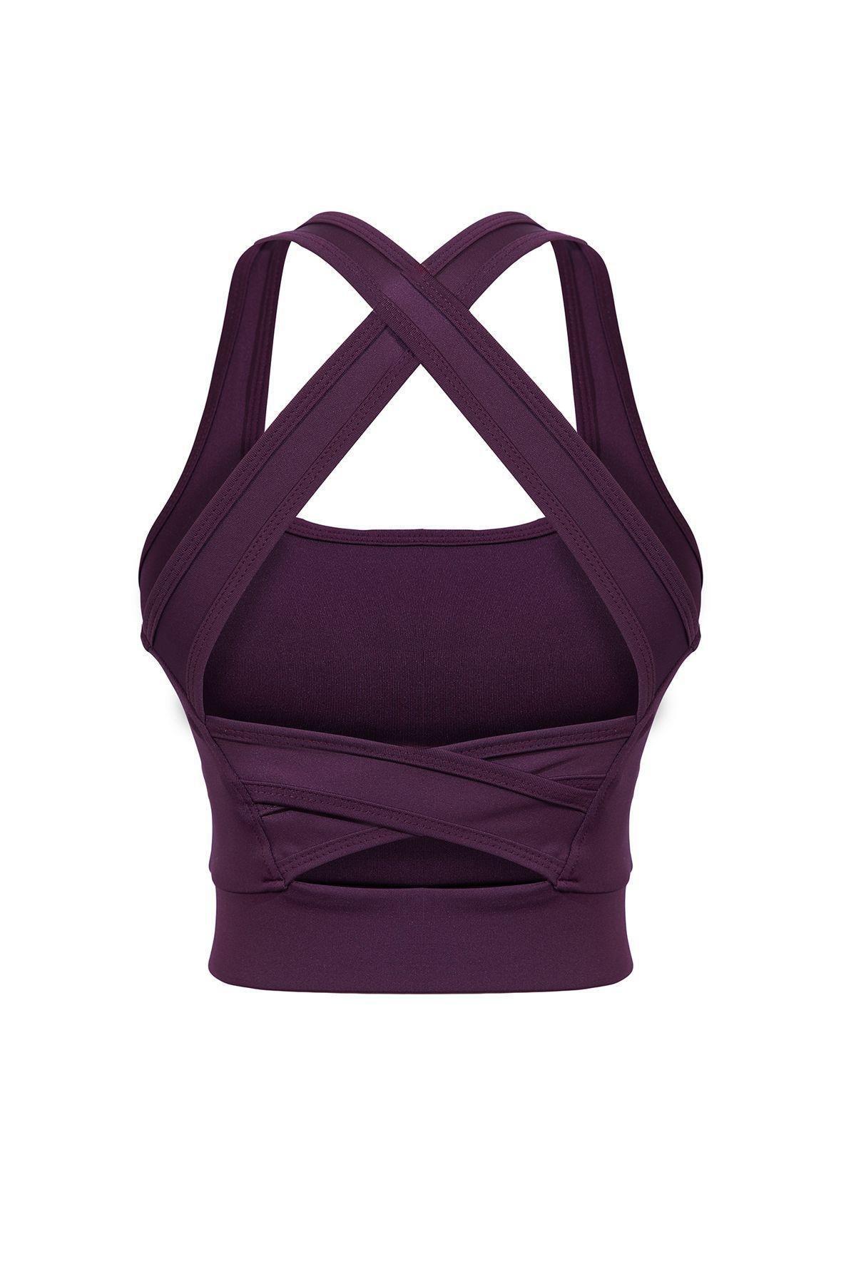 Purple Square Neck Sports Bra, Plum, large image number 5