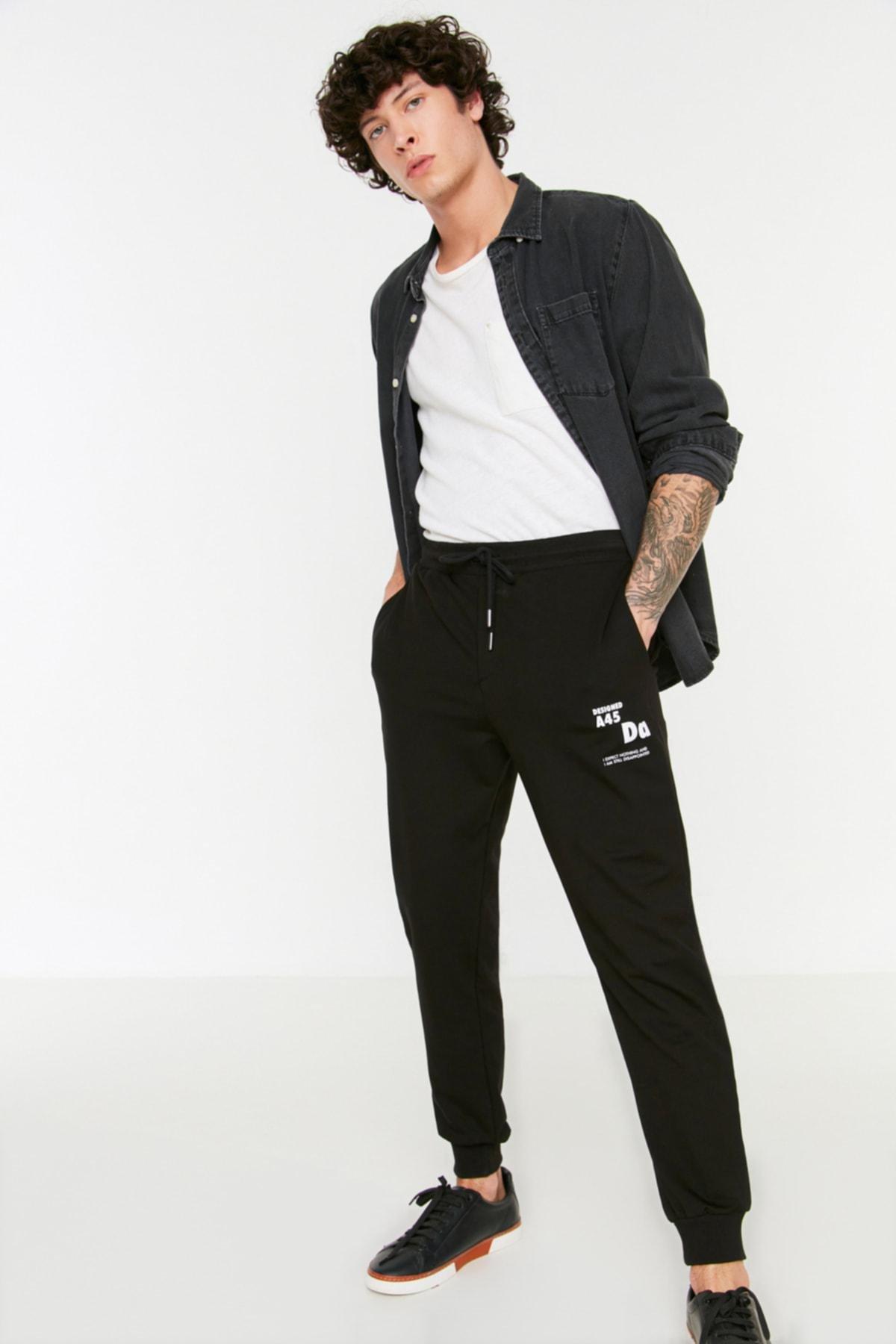 Black Joggers Sweatpants, Black, large image number 1