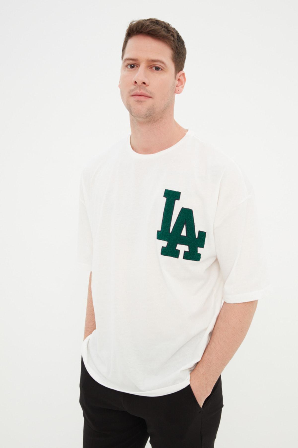 Ecru Printed Oversize T-Shirt, Ecru, large image number 1