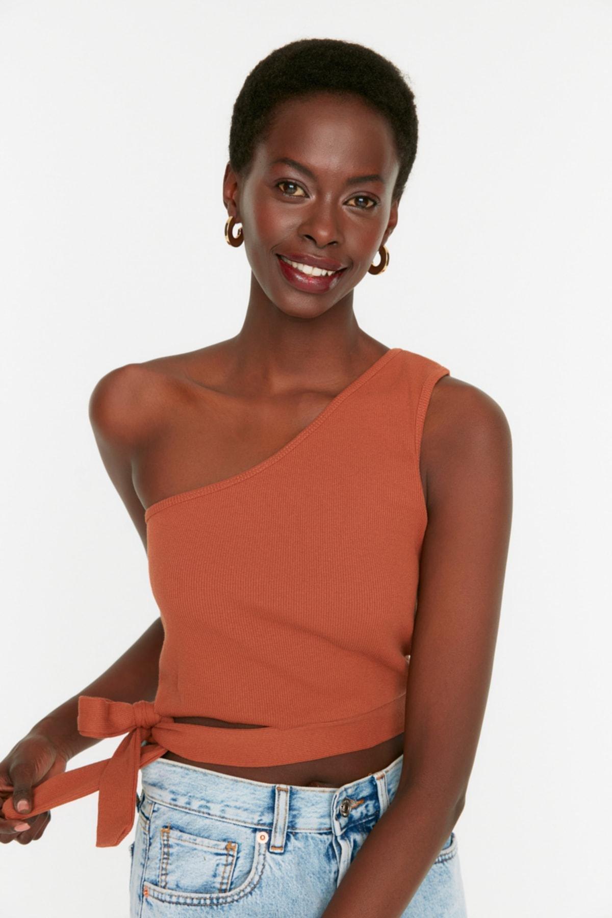 Brown Slim Blouse, , large image number 2