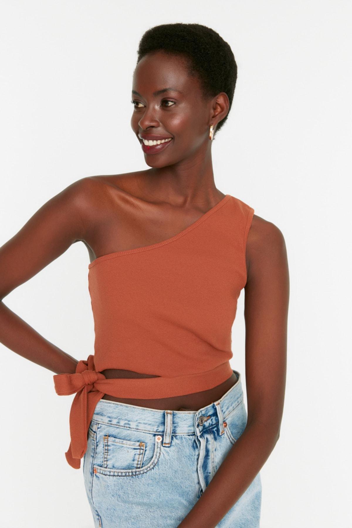 Brown Slim Blouse, , large image number 3