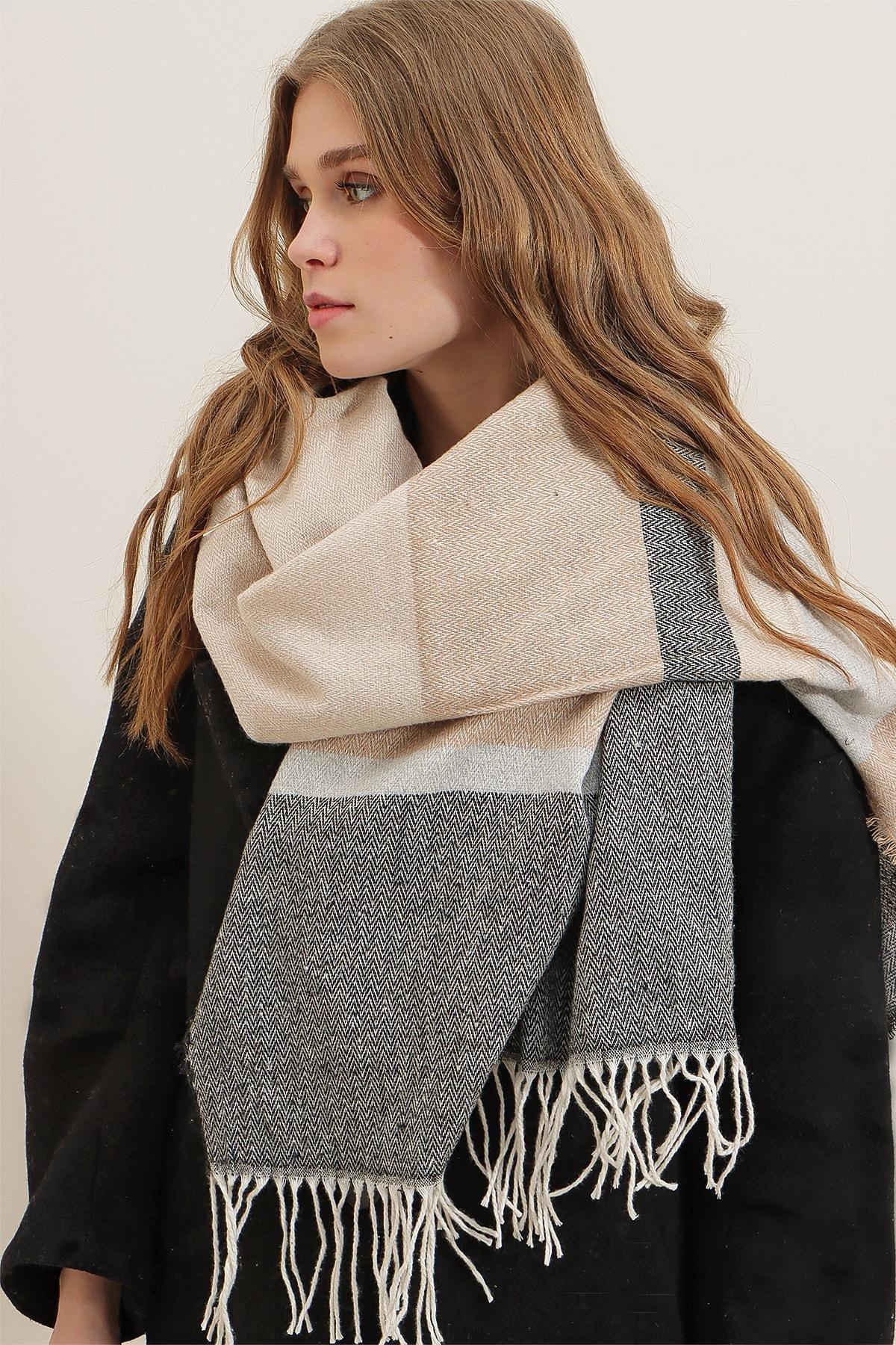 Beige Soft Textured Mixed Striped Shawl, Beige, large image number 0