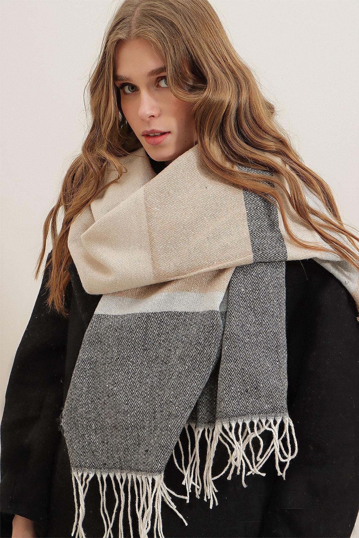 Beige Soft Textured Mixed Striped Shawl, Beige, large image number 1