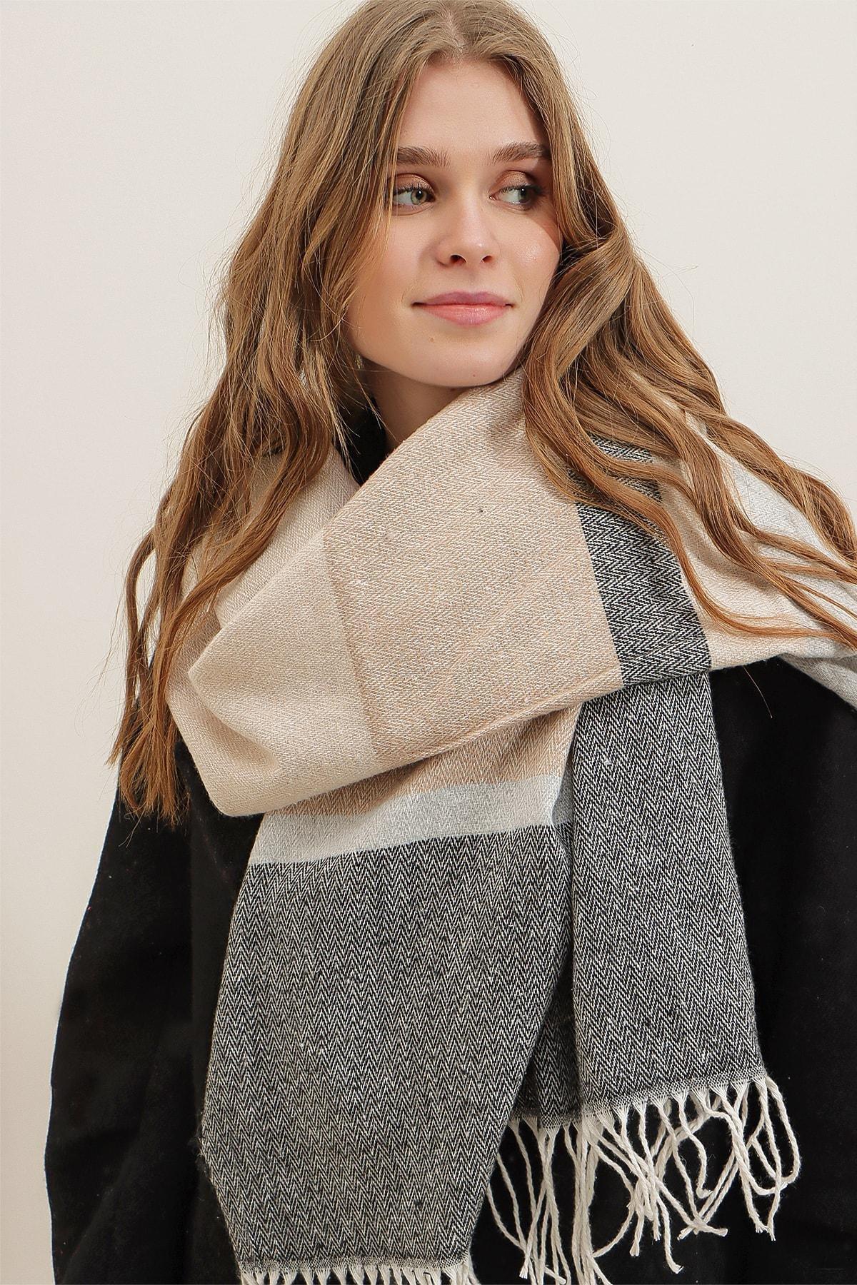 Beige Soft Textured Mixed Striped Shawl, Beige, large image number 2