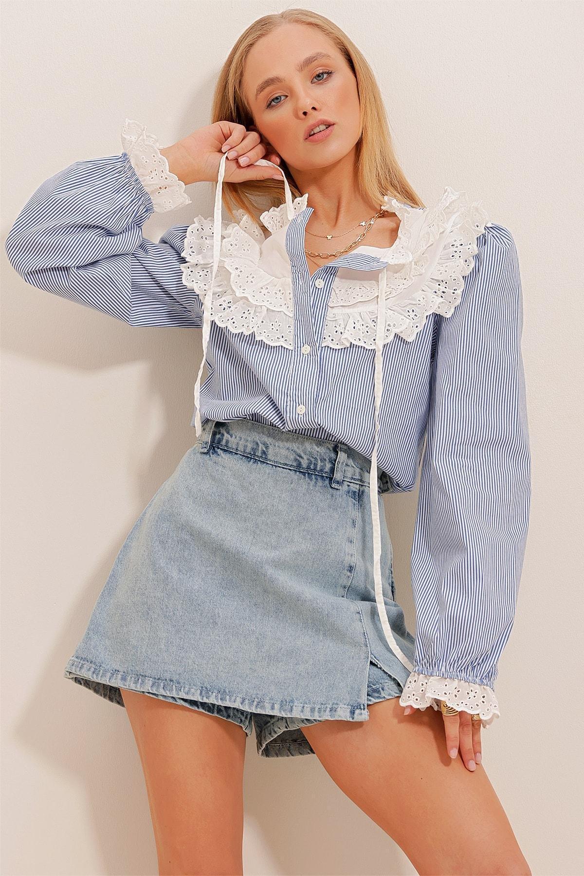Blue Frills Ruffle Blouse ALC-X7828, , large image number 1