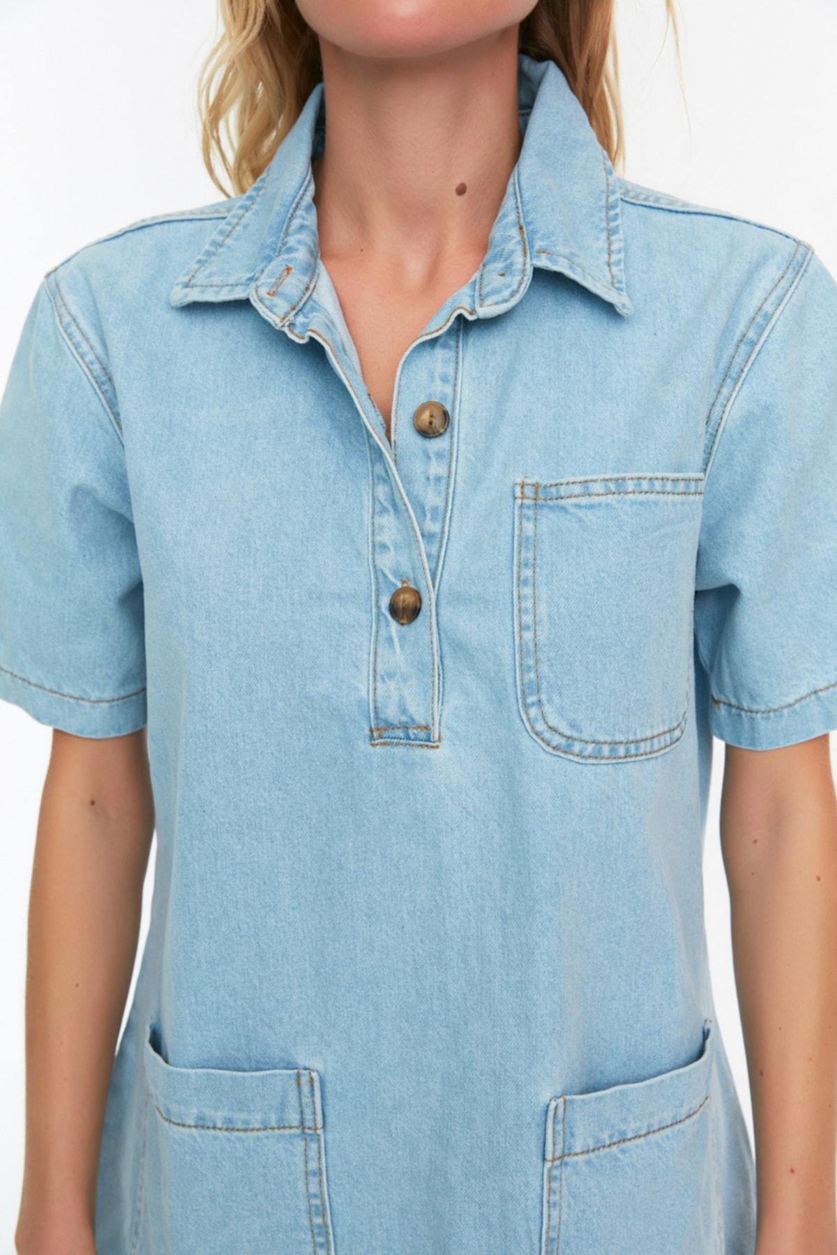 Blue Square Collar Shirt Dress, , large image number 4