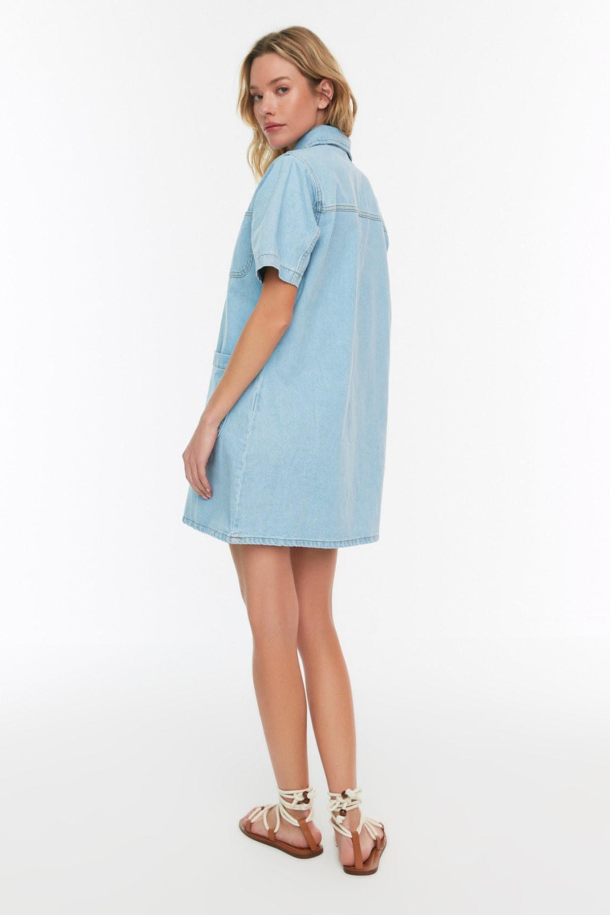 Blue Square Collar Shirt Dress, , large image number 5