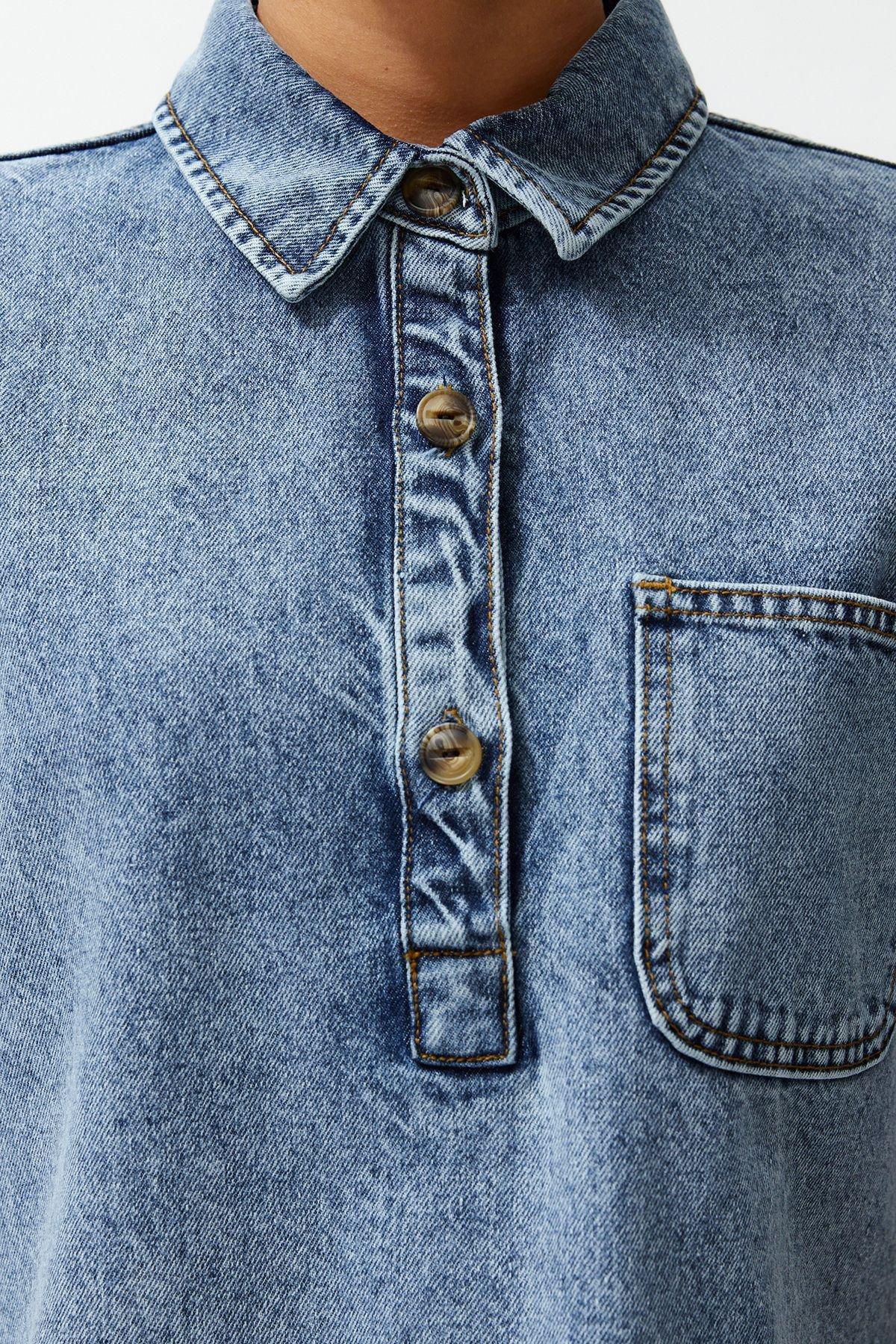 Blue Oversize Mini Denim Dress, , large image number 5