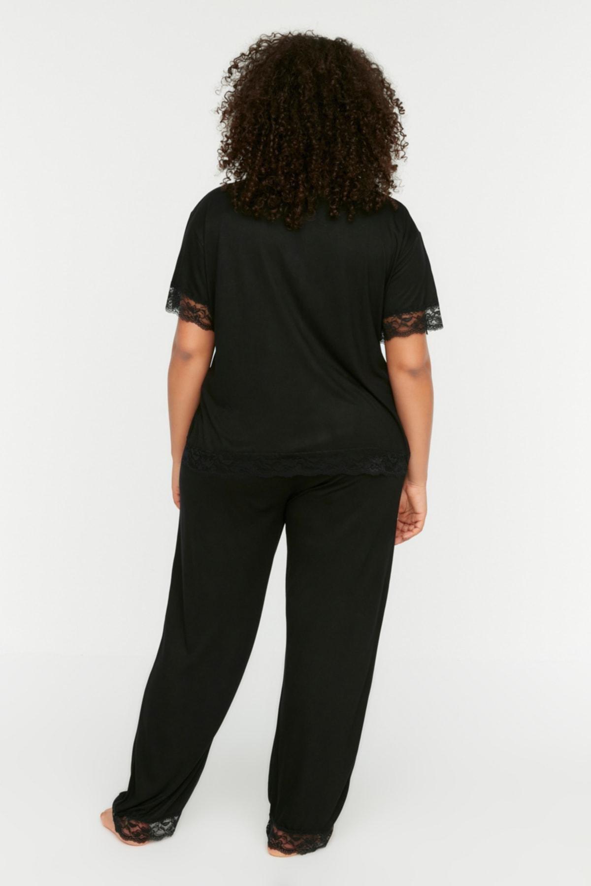 Trendyol - Black Polka Dot Plus Size Pajama Set